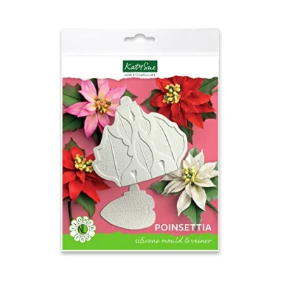 Image of Katy Sue Flower Pro Poinsettia Mould &amp; Veiner Silicone for Christmas Cake Decorating Crafts Contains 2 Moulds: 1 Petals, Leaves Stamen, Back