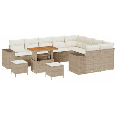 Image of vidaXL 12 Piece Garden Sofa Set with Cushions Beige Poly Rattan Acacia