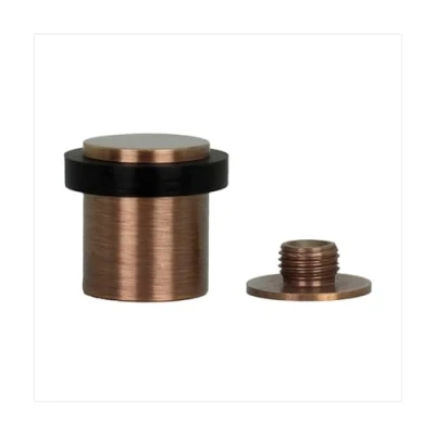 Image of Door Stop 34 x 30 mm Threaded Base Brass Leather Includes Screw + Mounting Plug EVI Herrajes I 18024X30
