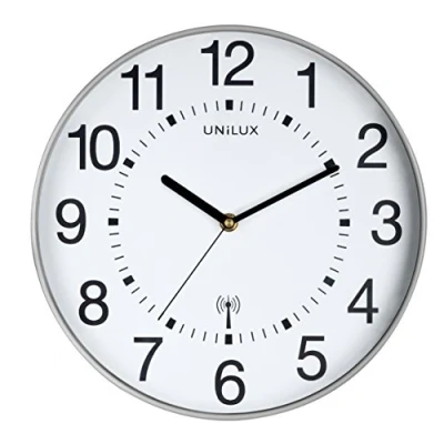 Image of Unilux Unillux Wave Quartz Desk Clock Radio Controlled and Readable up to 35 m Diameter 30 cm Metal Grey, Plastic Glass, Diamètre 30cm