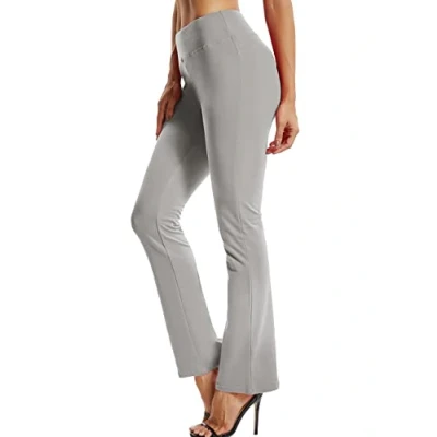 Image of FITTOO Women Casual Boot Cut Yoga Pants Ladies Stretch Softy Trousers Pilates Workout Gym leggings, Light Grey, S
