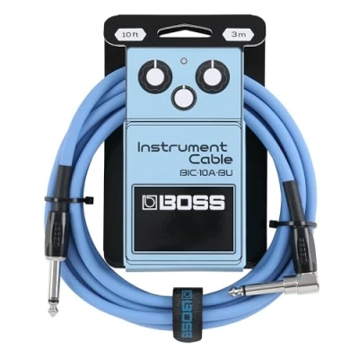 Image of BOSS BIC 10A Series, Instrument Cable, Straight to Right Angle ¼ Inch Connectors, 10ft./3m Length, Cables for Guitar, Bass &amp; More, Quiet Operation Durable, Blue