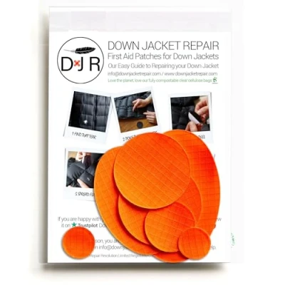 Image of DOWN JACKET REPAIR PATCHES: Easy to Use, Pre Cut, Self Adhesive, Waterproof, Tear Resistant Ripstop Nylon Fabric for Repairing Clothing, Sleeping Bags, Tents, Outdoor Gear Orange