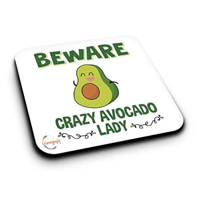 Image of ER499 Beware Crazy Avocado Lady Novelty Present Gift Printed MDF Wooden Coaster