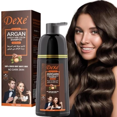 Image of Instant Black Hair shampoo 420ml Semi Permanent Dye for Natural Hair, Lasts 30 Days, Fast Acting Formula Men &amp; Women (Dark Brown)