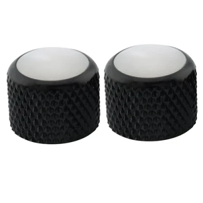 Image of Musiclily Pro Metric 18 Splines Steel Dome Knobs Mother of Pearl Top Push on Control Knob for Import Electric Guitar or Bass, Black (Set 2)