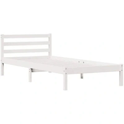 Image of vidaXL white bed frame with headboard solid pine wood, minimalist design, space saving, guest room/bedroom, 210x80 cm
