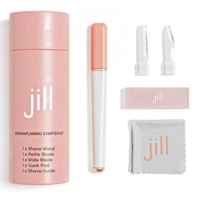 Image of Jill Dermaplane Razor Starter Kit for Women Facial Hair Removal Dermaplaning Includes 1 Wand, 2 Razors Sensitive Skin &amp; Cleaning Cloth Magic Oil Wipes Not Included