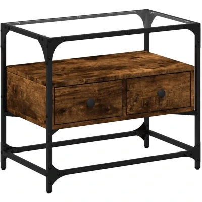 Image of vidaXL TV Cabinet with Glass Top Smoked Oak 60x35x51 cm Engineered Wood