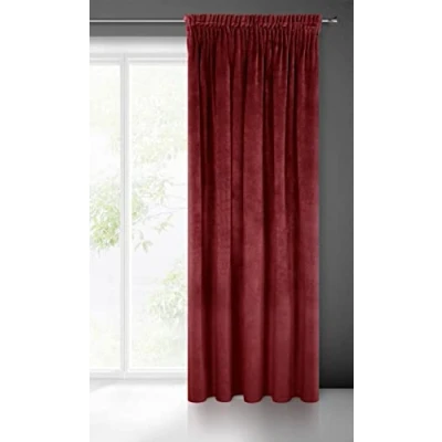 Image of Eurofirany VILLA Soft Plain Opaque Velvet Curtain with Rufflette Tape For Rail 1 Unit, Fluffy Panel Drape Classic Glamour Elegant Living Room, Bedroom, 290 g/m2, W55 x L106, Dark Bordeaux