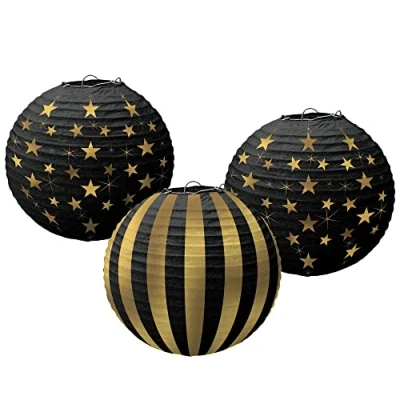 Image of (PKT) Hollywood G&amp;G Hot Stamped Lanterns 24cm (3 pk) Glitz &amp; Glam