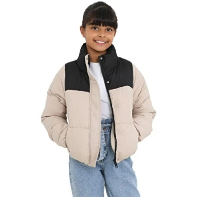 Image of Girls Thailand Contrast Padded Coat Winter Warm Puffer Jacket (as8, age, 9_years, 10_years, regular, Stone, 9 Years)