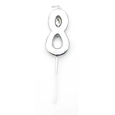 Image of Gifts 4 All Occasions Limited Shatchi Silver 8 Number Candle Birthday Anniversary Party Cake Decorations Topper