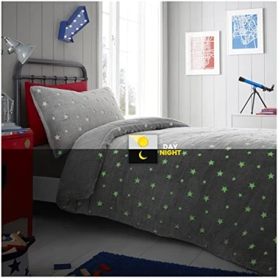 Image of GC GAVENO CAVAILIA Teddy Stars Duvet Cover Set, Glow In Dark Bedding Single, Warm &amp; Cosy Fleece Quilt Covers, Multi