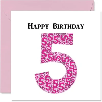 Image of Fun 5th Birthday Cards for Girls Shapecloud Happy Card Son Daughter Brother Sister Grandson Granddaughter Niece Nephew Cousin, 145mm x Greeting Cards,