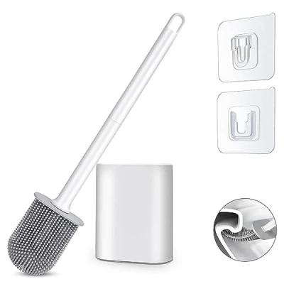 Image of Samaly Silicone Toilet Brush, Bathroom Deep Cleaning Bowl Buddy Brush with Soft Flexible Bristles and No Slip Plastic Handle, Brushes holders Base for Anti drip