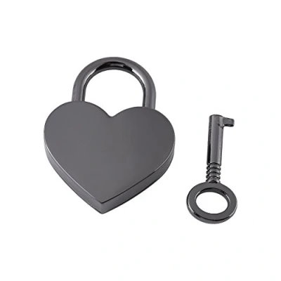 Image of Mini Padlocks, Vintage Heart Shape Key Padlocks Gun Black Metal Locks for Jewelry Box Diary Luggage Handbag Gift