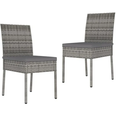 Image of vidaXL Garden Dining Chairs Set of 2, Modern Outdoor Patio Seat with Comfortable Cushions, Weather Resistant Poly Rattan, Powder Coated Steel Frame, Grey Color.