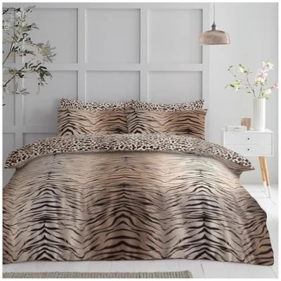 Image of GC GAVENO CAVAILIA Luxury Tiger Skin Printed Bedding Bed Sets, Reversible Hypoallergenic Animal King Size Duvet Cover Brown