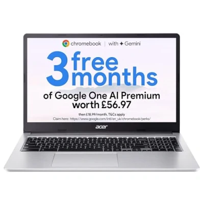 Image of Acer Chromebook 315 CB315 4H Laptop Intel Celeron N4500, 8GB, 128GB eMMC, Integrated Graphics, 15.6&quot; Full HD, Google Chrome OS, Silver