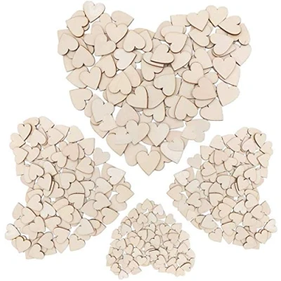 Image of 200 Pieces Mini Wooden Hearts for Crafting Projects Mixed Wood Heart Embellishments Wedding Crafts Making DIY Decoration