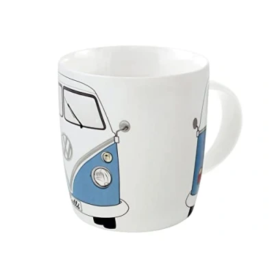 Image of BRISA VW Collection Volkswagen Large Ceramic Coffee Tea Cappuccino Mug Cup in T1 Bus Design (370 ml/12.5 fl oz/Bus Front/Blue)