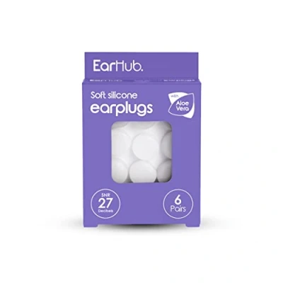 Image of EarHub Sleepwell Soft Premium Silicone Earplugs 6 Pairs of Reusable &amp; Custom Fit, Best Used for Sleep, Travel, Water Sports, Work, Study Concerts. Travel Case Included.