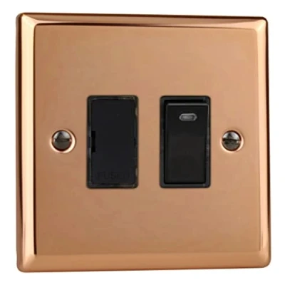 Image of Varilight XY6NB.CU Switched Spur Connection Unit with Neon 13 Amp Polished Copper (Black Inserts)