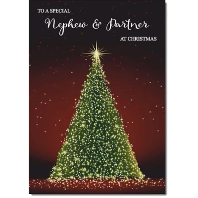 Image of doodlecards Nephew and Partner Christmas Card Green Tree Medium Size for &amp; with Plain Envelope
