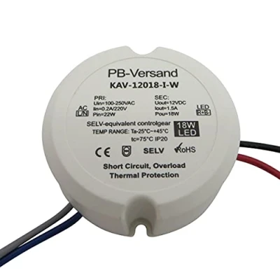 Image of PB Versand LED Transformer 18 Watt 12 V DC Round Circle Light Bulb Power Supply Driver Ballast Flush Mounted Box