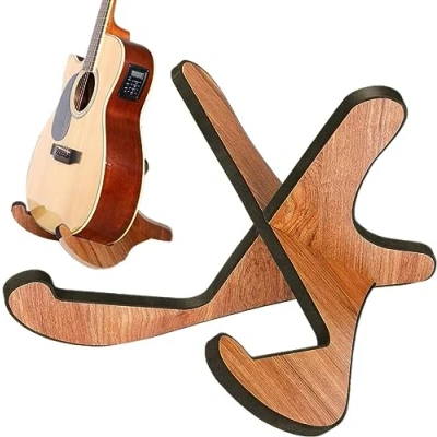 Image of MEETOZ Guitar Stand Universal Wooden X Frame Style Portable String Instrument Holder with Soft Rubber Covering for Acoustic Classical Bass Guitars CY0180
