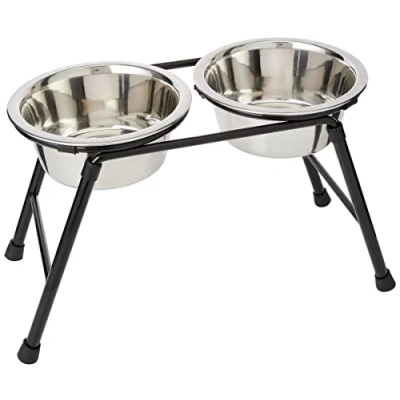 Image of Classic Pet Products Double Feeder High Stand with 2 Stainless Steel Dishes, Black/Aluminum, x 900 ml, 220 mm Tall