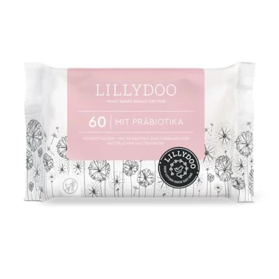 Image of LILLYDOO Wet Wipes with Prebiotics, 300 Pieces (5 x 60), 100% Plastic Free Cloth, Perfume (FSC Mix)