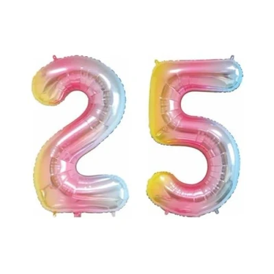 Image of Pastel Rainbow Number 25 Large Helium Foil Balloon Birthday Party Wedding Anniversary Decoration 101cm