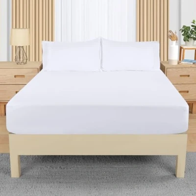 Image of Utopia Bedding Double Fitted Sheet with 2 Pillow Cases (50x75cm), White Deep Pocket (35 cm) Bed Sheets Set Soft Brushed Microfibre
