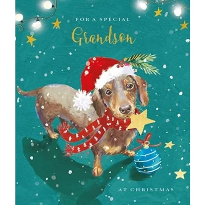 Image of The Wildlife Grandson Dachshund Santa Paws Artistic Christmas Greeting Card X16159J