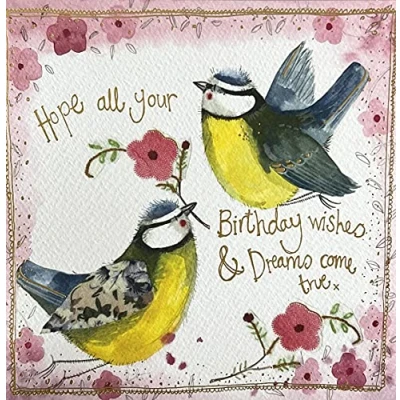 Image of Alex Clark Happy Birthday Wishes Summer Birds Foil Card Bird Floral Women Nature Girls Cards To Celebrate Designed and Printed in the UK…