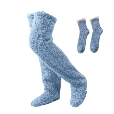 Image of GLSAYZU Snuggle Paws Sock Slippers, SnugglePaws Snuggs Cozy Socks, Over Knee High Fuzzy Socks Slippers (Blue)