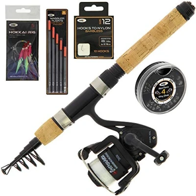Image of DNA Leisure NGT Mini Telescopic Travel Combo Coarse Sea Fishing Carbon Rod &amp; Reel Tackle