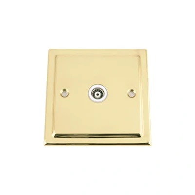 Image of TV Coaxial Aerial Socket Single 1 Gang Victorian Polished Brass White Insert