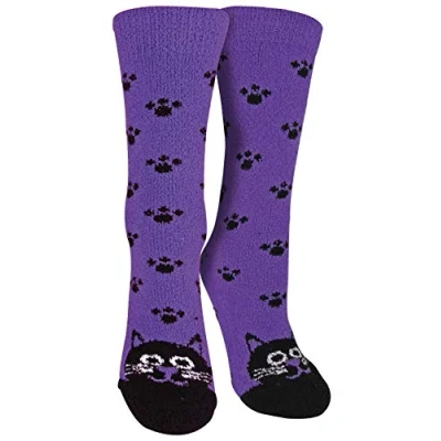 Image of Sock Snob Ladies/Womens Fluffy Non Slip Cute Novelty Slipper Socks with Animal Designs (4 7 UK, Cat)
