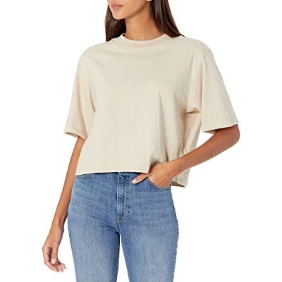 Image of The Drop Women&#039;s Sydney Short Sleeve Cropped Crewneck T Shirt, Sand, XXL