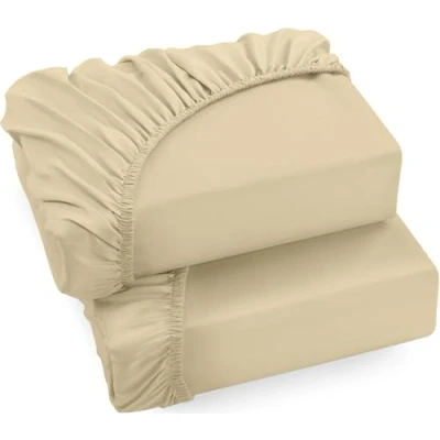 Image of Utopia Bedding Fitted Sheet Super King (2 Pack), Beige Deep Pocket 14 inch (35 cm) Easy Care Soft Brushed Microfibre Fabric Shrinkage and Fade Resistant Bottom