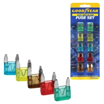 Image of Goodyear 20pc Mini Blade Fuses Includes Standard, &amp; Maxi For Automotive Use Reliable And Durable Fuse Assortment Vehicle Electrical Repairs Maintenance Common
