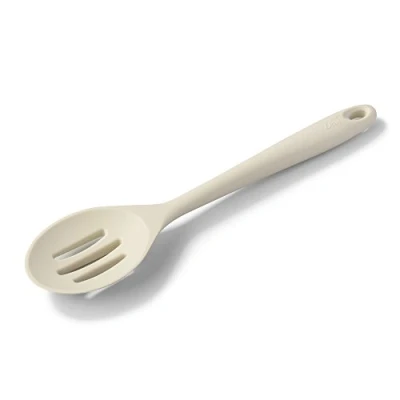 Image of Zeal Silicone Non Stick Slotted Kitchen Cooking Spoon, Heat Resistant Perfect for Stirring, Serving, Scooping, Draining and Mixing, 28cm, Cream