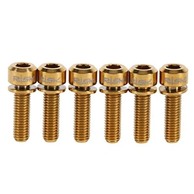Image of Bicycle Stem Bolts, Screw, Titanium Alloy M5 x 18mm Bolts Screw with Washers Set for MTB Road Mountain Stem, Pack of 6 (Golden)