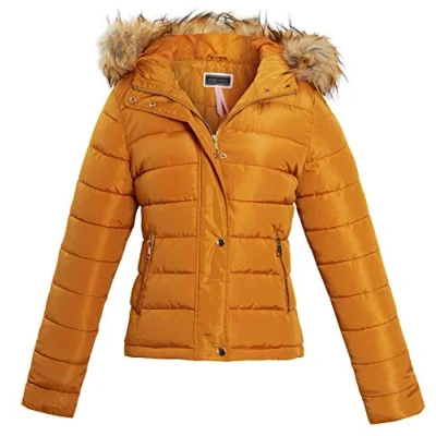 Image of shelikes Womens Winter Jackets Quilted Padded Coat Warm Faux Fur Hooded Parka Jacket For Ladies