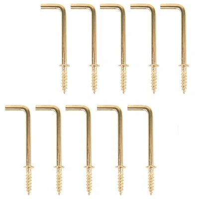 Image of 10x Large Brass Screw in Dresser Hooks 38mm/1.5&quot; Square Shouldered L Shape Cup