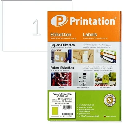 Image of Printation 210x148 mm A5 Power Labels Haft Plus Strong Adhesive, self Adhesive Printable, 200x DIN 1x1, 200 210 x 148 White DHL Parcel Shipping Address