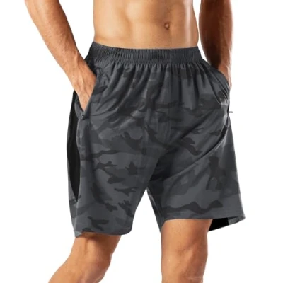 Image of HMIYA Men&#039;s Casual Sports Quick Dry Workout Running or Gym Training Short with Zipper Pockets(Camouflage Gray,3XL)